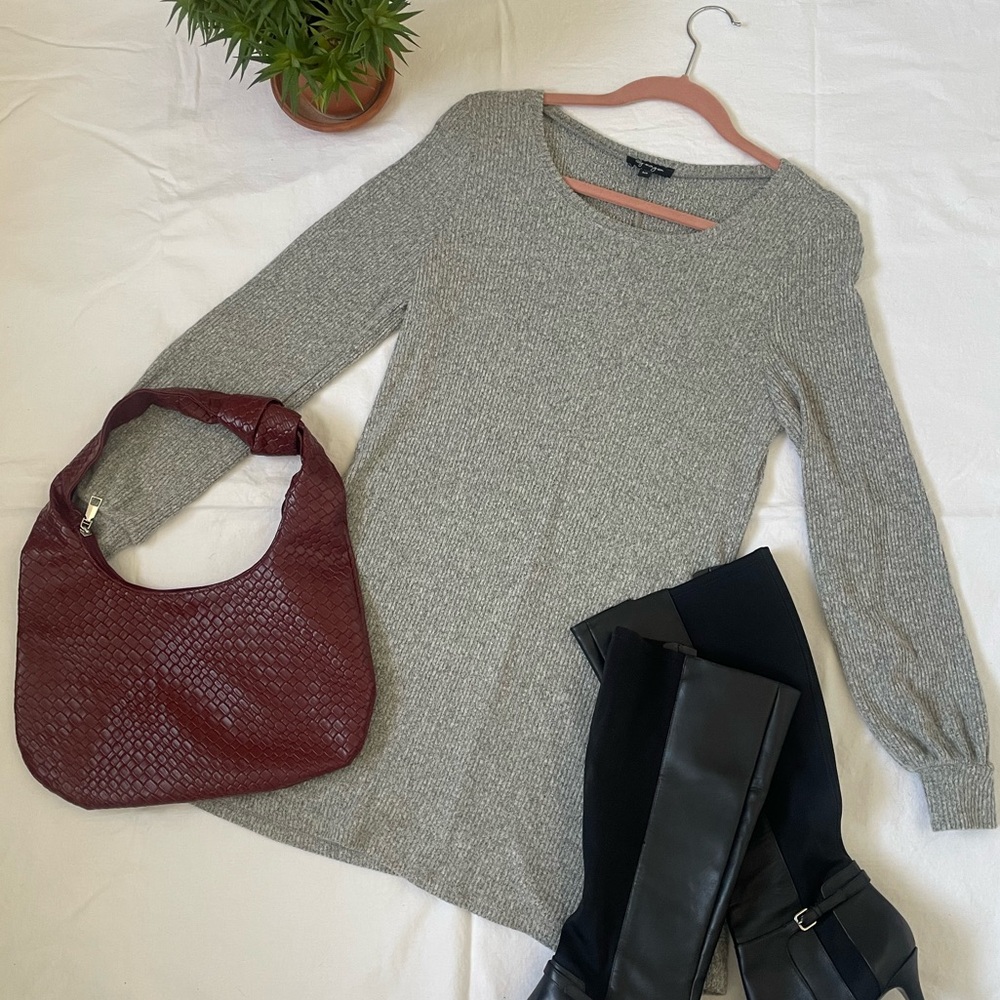 Elegant Gray Long Sleeve Dress